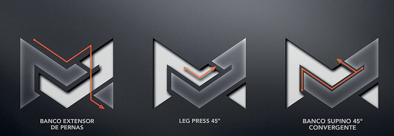 As três silhuetas de máquinas que formam o M do logo Manejo