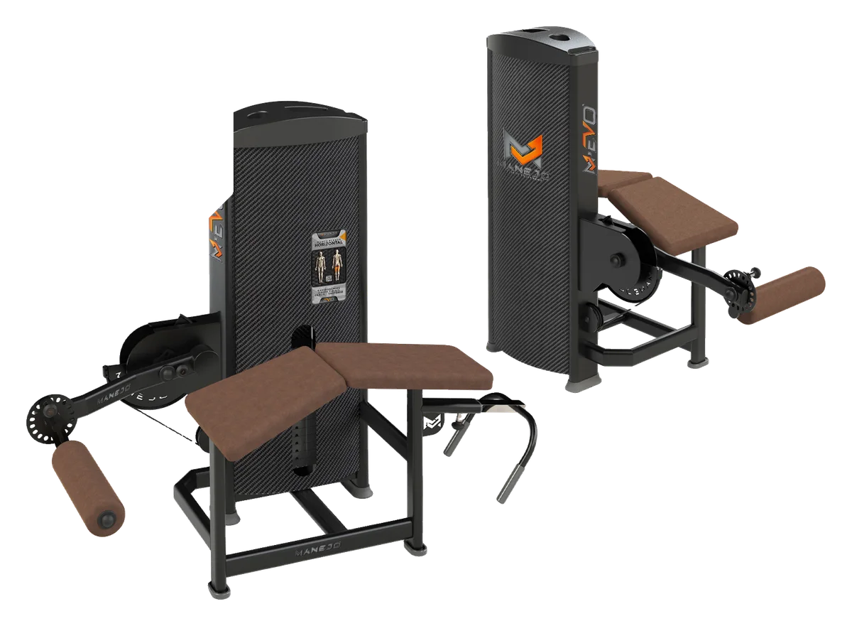 Banco Flexor Horizontal da linha M-EVO, vista em perspectiva