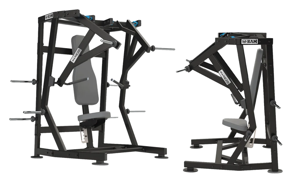 Iso Lateral Bench Press da linha M-HAM, vista em perspectiva