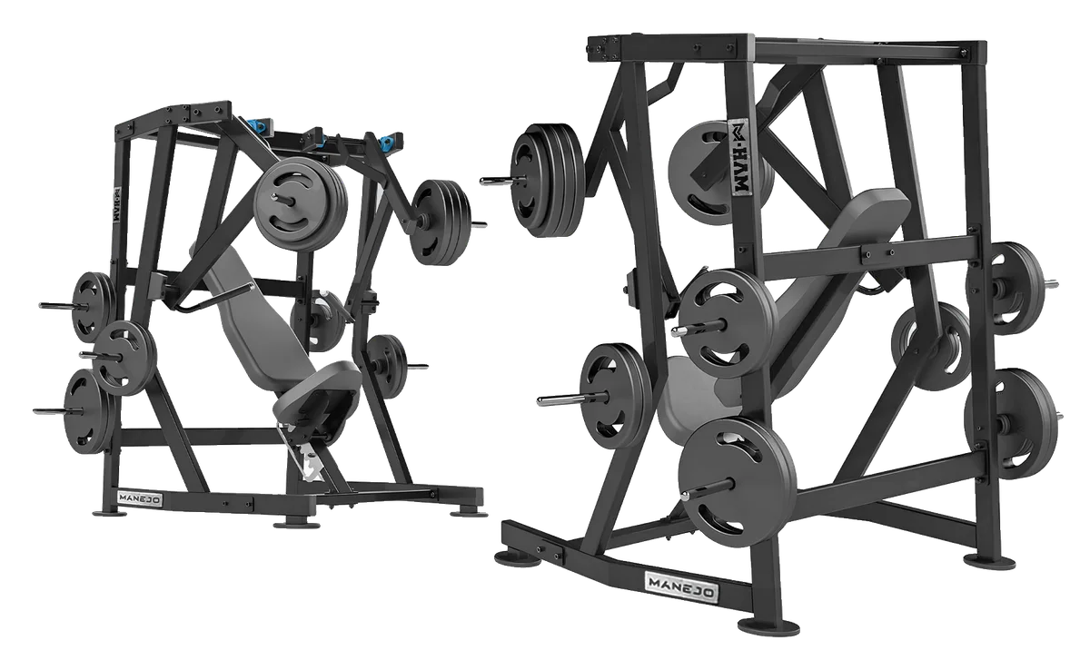 Iso Lateral Decline Press da linha M-HAM, vista em perspectiva