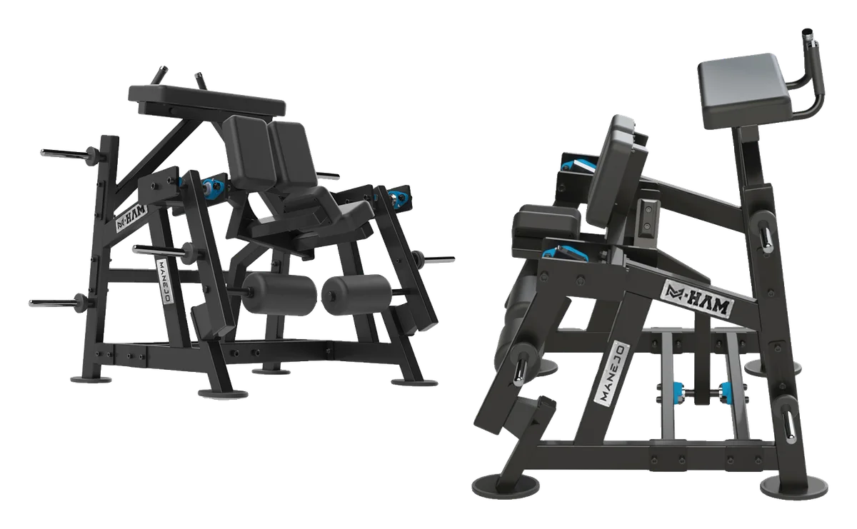 Iso Lateral Leg Curl da linha M-HAM, vista em perspectiva